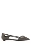 Prada Satin Ballerinas With Cut-out Design And Pointed Toe In Gray