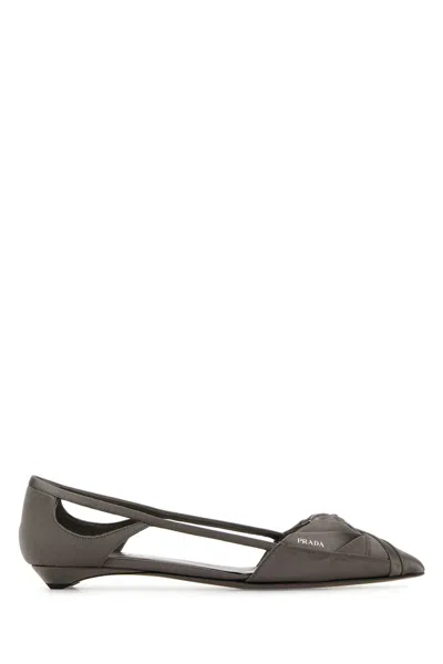 PRADA PRADA WOMEN DARK GREY SATIN BALLERINAS