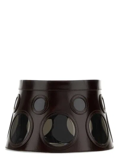 Prada Visor Brown In Leather And Plexiglass In Black