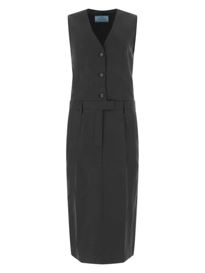 Prada Women's Dark Wool Dress In Gray