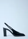 Prada Block Heel Patent Finish Pointed Toe Ballerina Shoes In Black