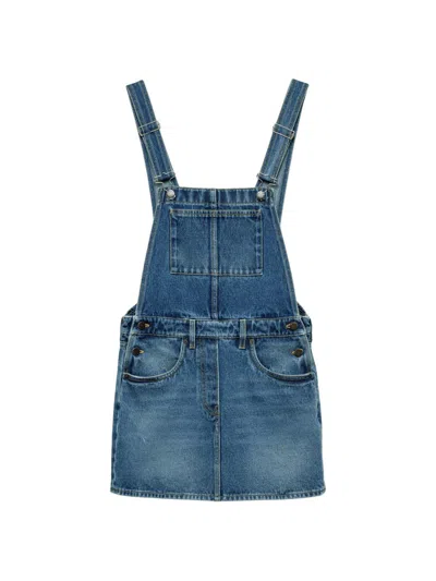 Prada Women's Denim Bib Overall Mini-dress In Blue