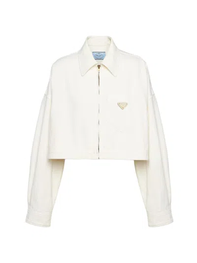 Prada Women's Denim Blouson Jacket In White