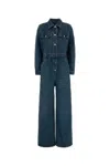 Prada Jumpsuit Denim Belt Loops Chest Pockets Long Sleeves In Blue