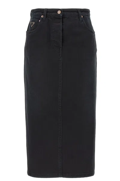 Prada Women Denim Maxi Skirt In Black