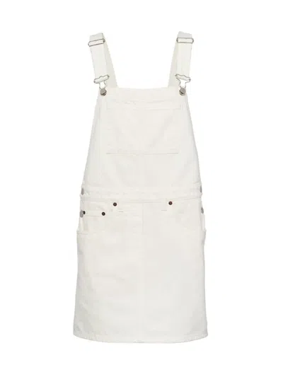 Prada Logo-plaque Dungaree Dress In F01cd White