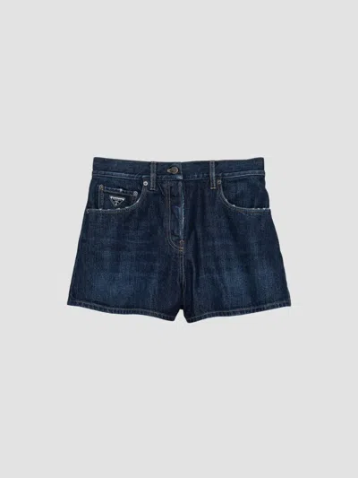Prada Off-nine Mini Cotton Bermuda Short In Blue