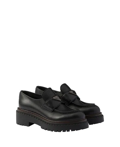 PRADA WOMEN'S DOUBLE CHOCOLATE LEATHER LOAFERS