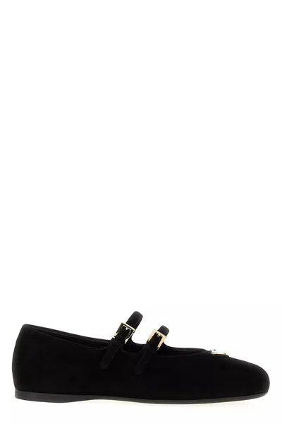 Prada Women Double Strap Ballet Flats In Black
