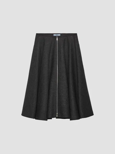 Prada Women's Double Wool Midi-skirt In Grey