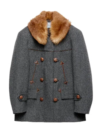 Prada Women's Double-breasted Chevron Peacoat In Gray