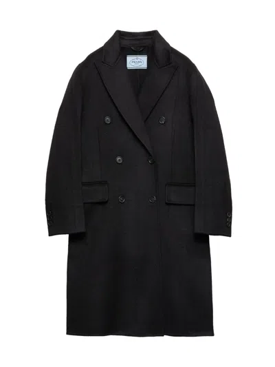 Prada Doppelreihiger Mantel Aus Doppel-kaschmirwolle In Black