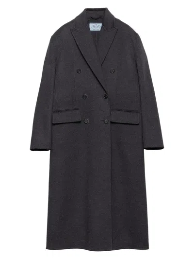 Prada Double-breasted Coat In Blue