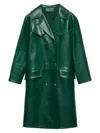 Prada Double-breasted Leather Coat In Green
