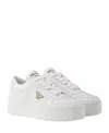 Prada Downtown Bold Leather Platform Sneakers In White