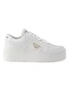 Prada Downtown Bold Leather Sneakers In White