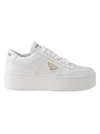 Prada Downtown Platform Leather Sneakers In White