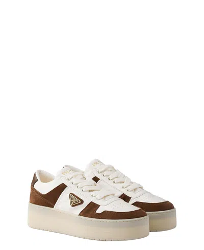 Prada Women's Downtown Bold Nappa Leather And Suede Sneakers In White