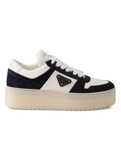 PRADA WOMEN'S DOWNTOWN BOLD NAPPA LEATHER AND SUEDE SNEAKERS