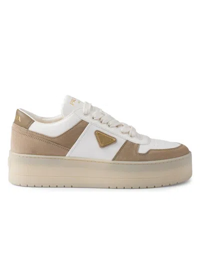 PRADA WOMEN'S DOWNTOWN BOLD NAPPA LEATHER AND SUEDE SNEAKERS