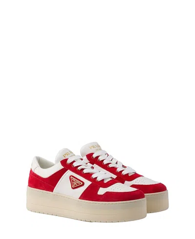Prada Women's Downtown Bold Nappa Leather And Suede Sneakers In Red