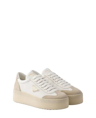 PRADA WOMEN'S DOWNTOWN BOLD NAPPA LEATHER AND SUEDE SNEAKERS