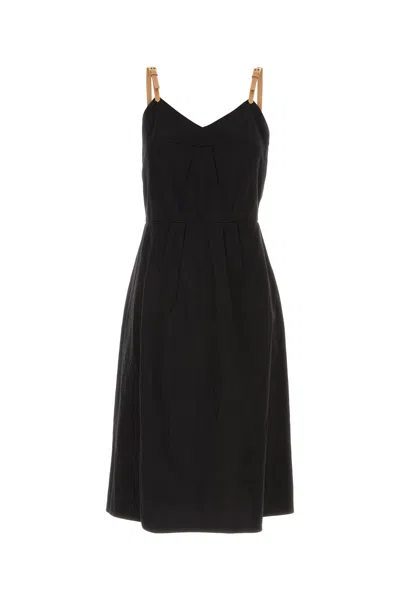 PRADA ABITO IN MISTO LINO NERO DONNA