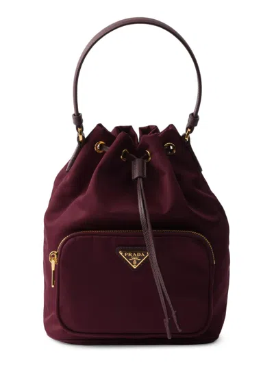 Prada Womens Burgundy Duet Re-nylon Bucket Bag In Red