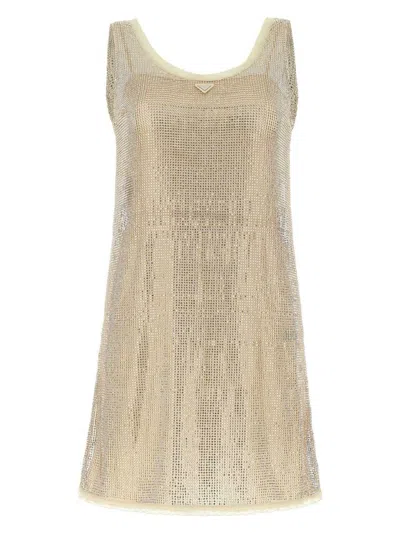 PRADA WOMEN'S EMBELLISHED MESH MINI DRESS