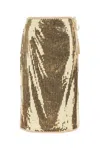 Prada Mesh Skirt With Sequin Embellishment And Side Tie In Gold