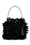Prada Embellished Satin Mini Bucket Bag In Black