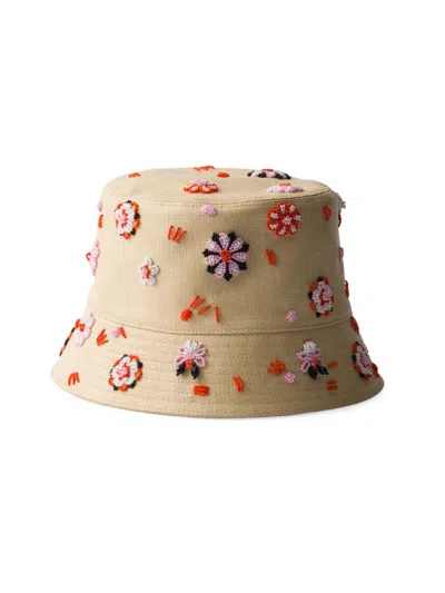 Prada Women's Embroidered Canvas Bucket Hat In Brown