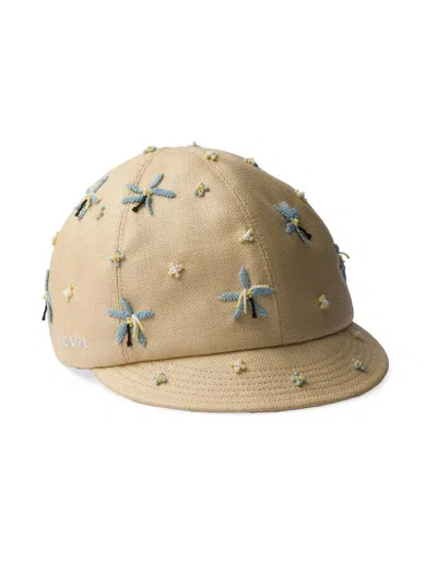 Prada Women's Embroidered Cap In Beige Khaki