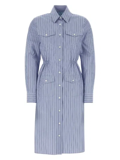 PRADA WOMEN'S EMBROIDERED CHAMBRAY SHIRT DRESS