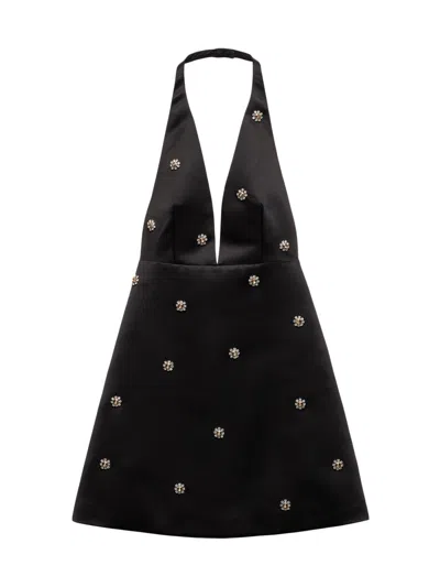 Prada Women's Embroidered Double Satin Mini-dress In Black