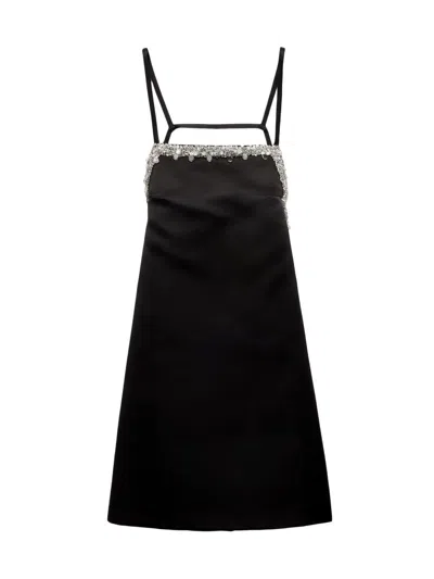 Prada Women's Embroidered Double Satin Mini-dress In Black
