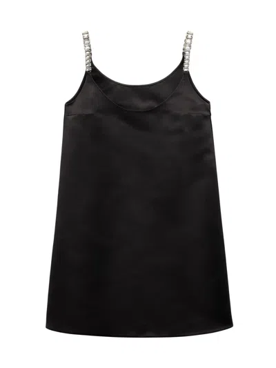 Prada Women's Embroidered Double Satin Mini-dress In Black