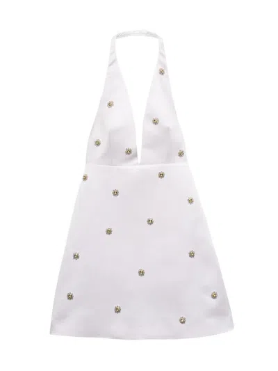 Prada Women's Embroidered Double Satin Mini-dress In White