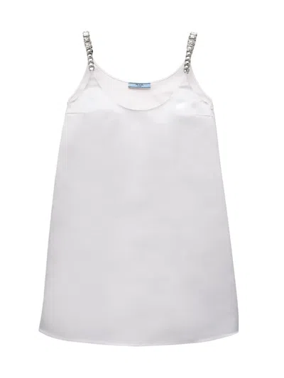 Prada Women's Embroidered Double Satin Mini-dress In White