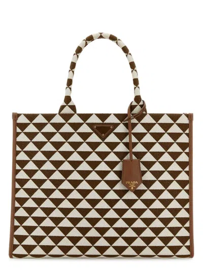 PRADA WOMEN'S EMBROIDERED FABRIC LARGE SYMBOLE SHOPPING BAG