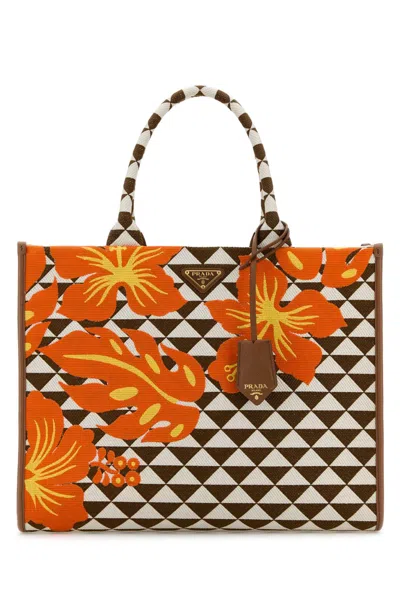 Prada Women Embroidered Fabric Large Symbole Shopping Bag In Multicolor