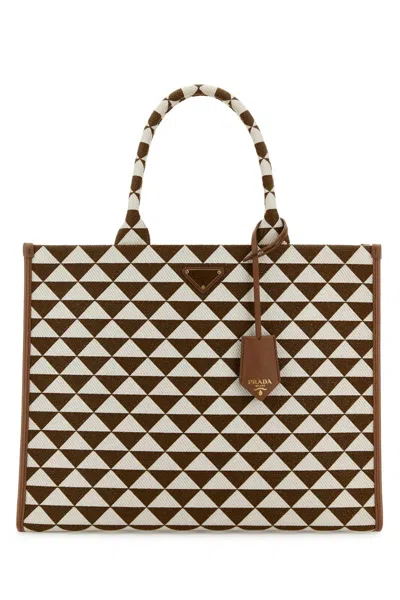 Prada Women Embroidered Fabric Large Symbole Shopping Bag In Multi