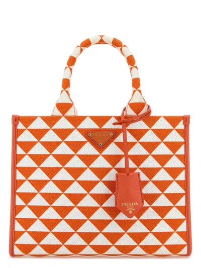PRADA WOMEN'S EMBROIDERED FABRIC SMALL SYMBOLE SHOPPING BAG