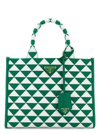 PRADA WOMEN'S EMBROIDERED FABRIC SMALL SYMBOLE SHOPPING BAG