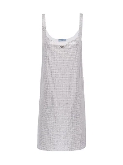 Prada Embroidered Jersey Dress In White