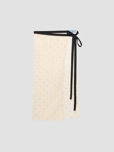 Prada Women's Embroidered Lace Skirt In Neutral