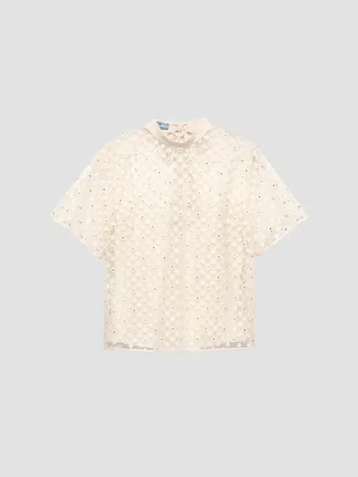 Prada Embroidered Lace Top In Neutral