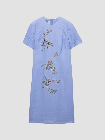 Prada Embroidered Linen Midi Dress In Animal Print