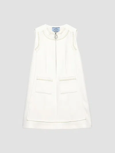 Prada Women's Embroidered Natté Fabric Mini Dress In White