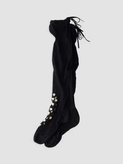 Prada Women's Embroidered Over The Knee Cotton Socks In Black
